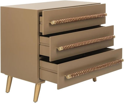 Home Raquel Modern Taupe and Gold and Brown 3-Drawer Chest