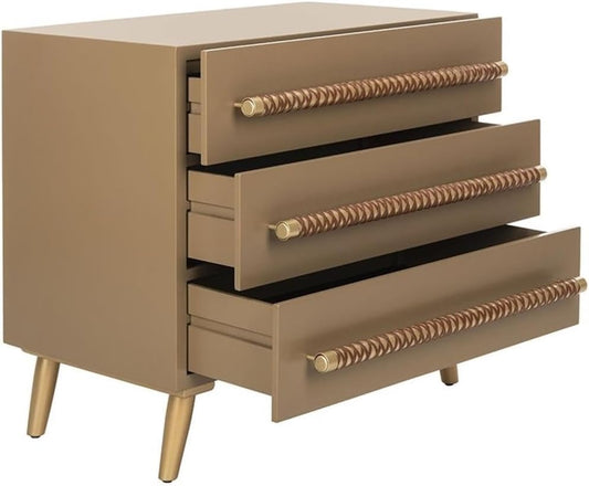 Home Raquel Modern Taupe and Gold and Brown 3-Drawer Chest