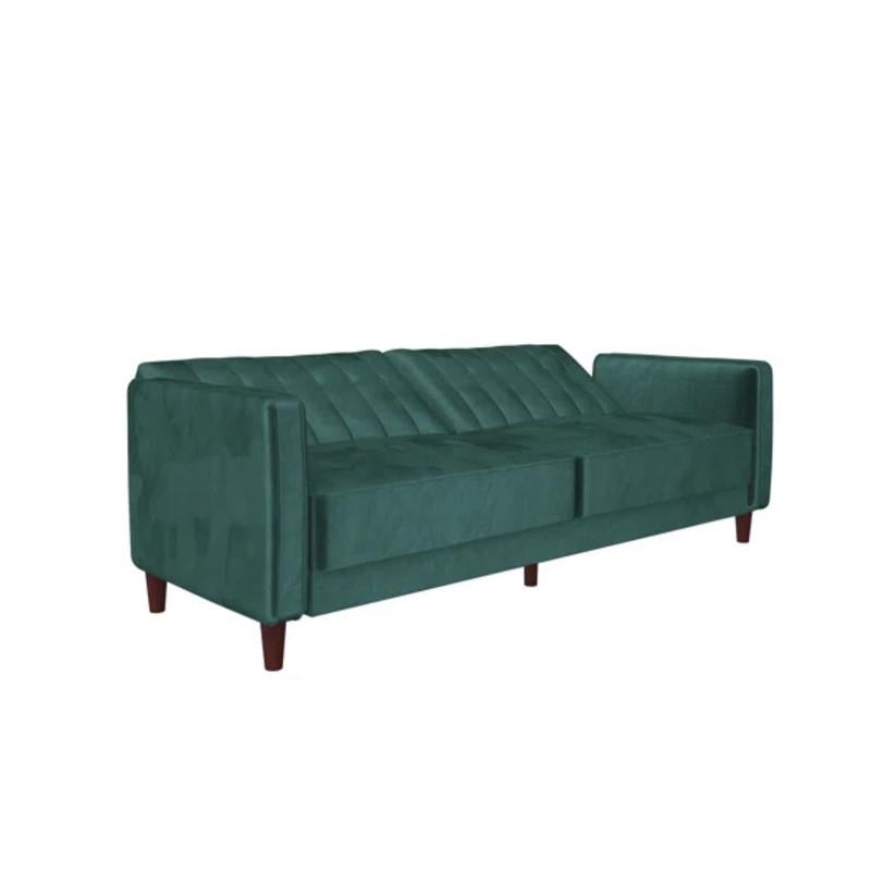 81.5” Velvet Square Arm Converitble Sofa, Brown-Toned Tapered Legs, Vertical Channel Tufting, Square Arms, Foam-Filled Cushions