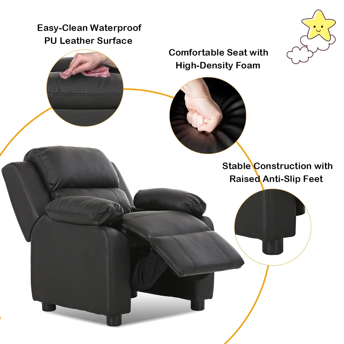 Deluxe Padded Kids Sofa Armchair Recliner Headrest Children W Storage Arms