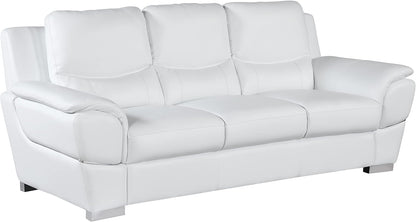 Binion Modern Leather 2 Piece Couch Set for Living Room with Padded Headrests, Stainless Steel Legs & Accent Chrome Trim, Loveseat, Sofa, White