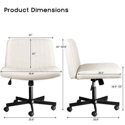 PUKAMI Criss Cross Chair with Wheels,Office Chair,Desk Chair,Computer Chair,Fabric Padded Armless Cross Legged Office Desk Chair for Home Office,Modern Swivel Height Adjustable Wide Seat Computer Task Vanity Chair