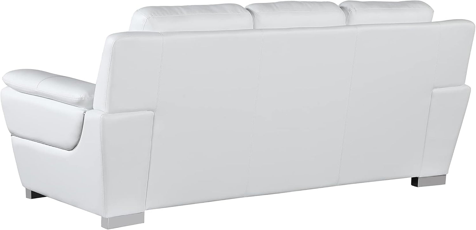 Binion Modern Leather 2 Piece Couch Set for Living Room with Padded Headrests, Stainless Steel Legs & Accent Chrome Trim, Loveseat, Sofa, White