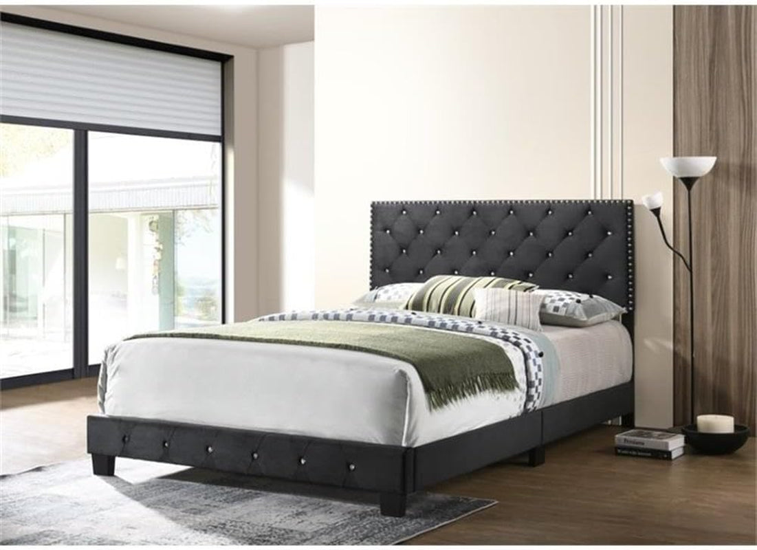 Suffolk Velvet Upholstered Queen Bed in Black