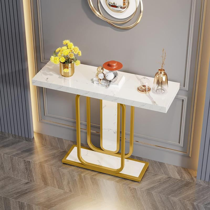 Tribesigns Modern Gold White Console Table with LED Lights