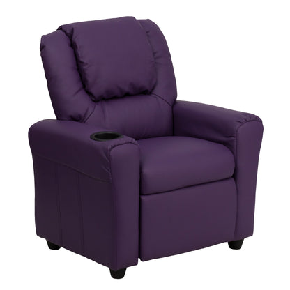 Vana Contemporary Purple Vinyl Kids Recliner with Cup Holder and Headrest