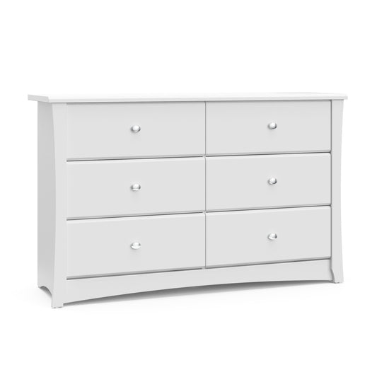 Crescent 6 Drawer Nursery Double Dresser, White