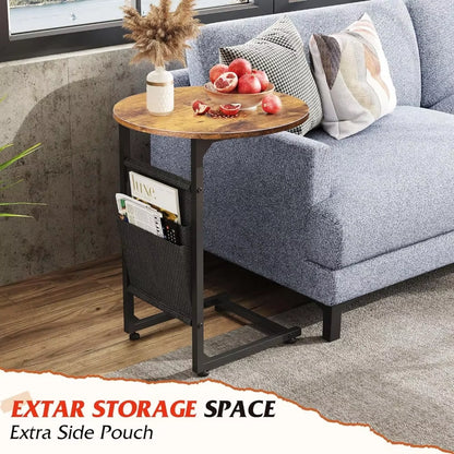 Coffee Table, 2 in 1 Design Nesting Coffee Table with Side Pouch for Living Room, Small round and Rectangular Living Room