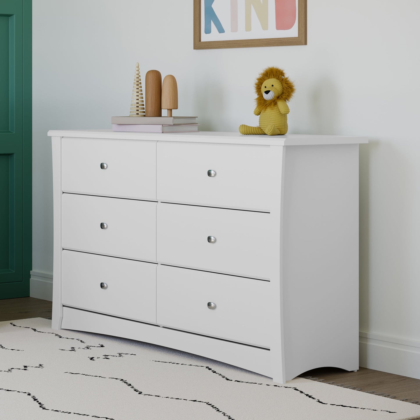 Crescent 6 Drawer Nursery Double Dresser, White