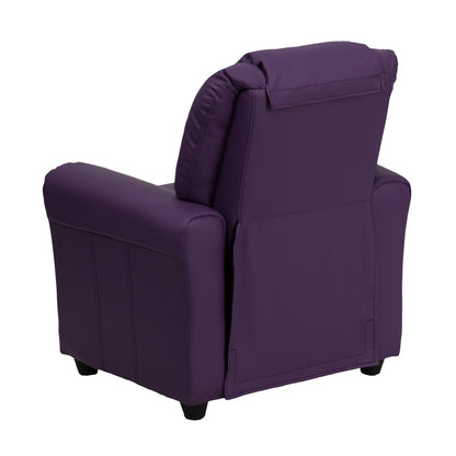 Vana Contemporary Purple Vinyl Kids Recliner with Cup Holder and Headrest