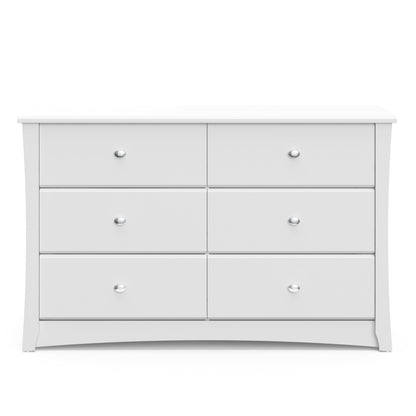 Crescent 6 Drawer Nursery Double Dresser, White