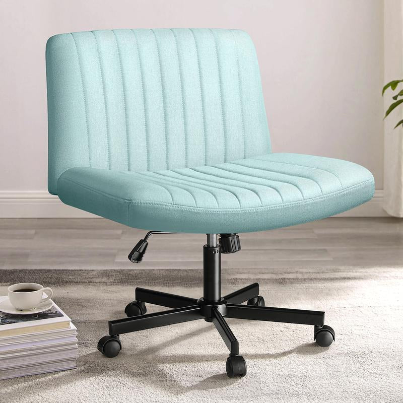 PUKAMI Criss Cross Chair with Wheels,Office Chair,Desk Chair,Computer Chair,Fabric Padded Armless Cross Legged Office Desk Chair for Home Office,Modern Swivel Height Adjustable Wide Seat Computer Task Vanity Chair