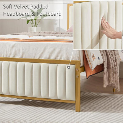 VECELO Upholstered Bed Frame Twin Queen Full Size Bed Frame with Tufted Leather Headboard & Footboard,No Box Spring Needed, Heavy Duty Strong Metal Steel Slats Platform Bedframe