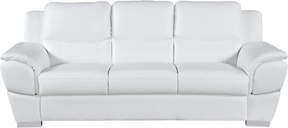 Binion Modern Leather 2 Piece Couch Set for Living Room with Padded Headrests, Stainless Steel Legs & Accent Chrome Trim, Loveseat, Sofa, White