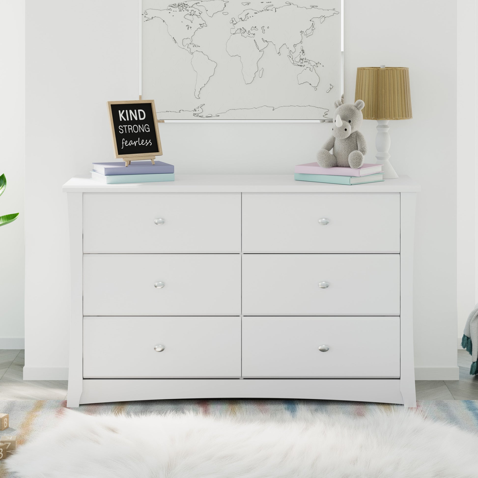 Crescent 6 Drawer Nursery Double Dresser, White