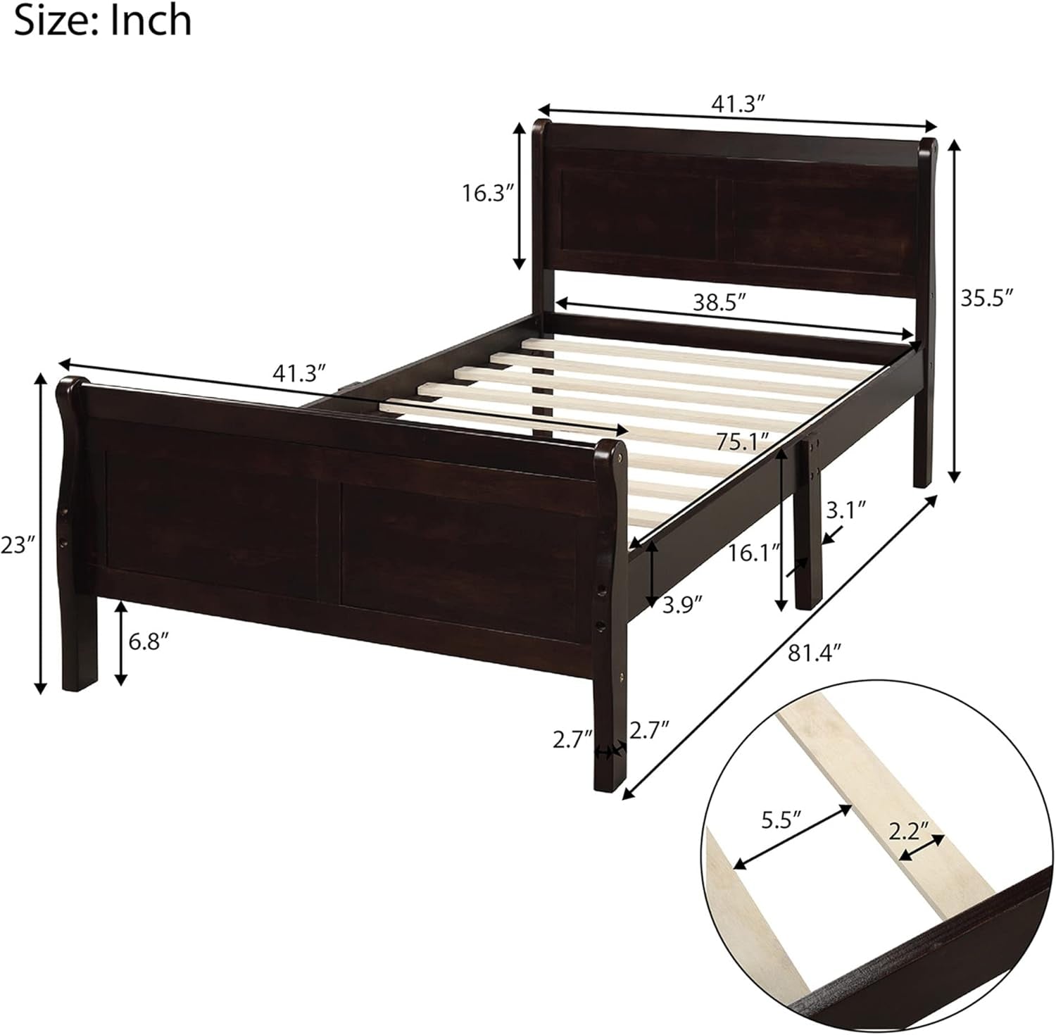 Twin Platform Bed, Rustic Simple Look Wood Bed Frame with Headboard and Footboard for Bedroom or Guest Room Furniture (Espresso)