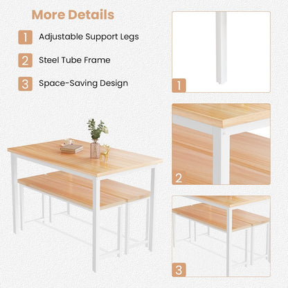 47” Dining Table Set with Benches, 3 Pieces Dining Room Table Set for 4, Wood Kitchen Table and Chair Set, Space Saving Dinette Set for Breakfast Nook, Dining Room, Beige