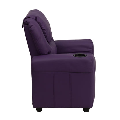 Vana Contemporary Purple Vinyl Kids Recliner with Cup Holder and Headrest