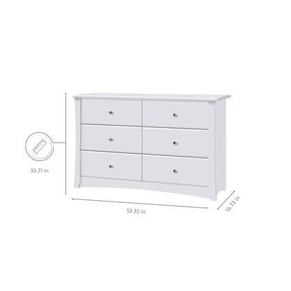 Crescent 6 Drawer Nursery Double Dresser, White