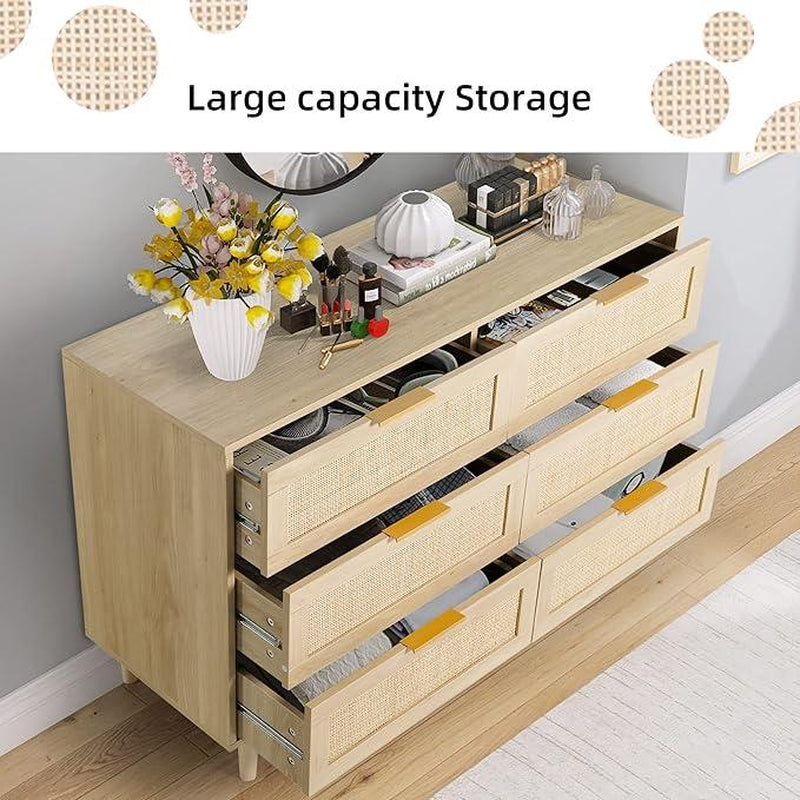 Rattan 3/6 Drawer Dresser，Closet Dressers Chest of Drawers，Nightstand with Storage Versatile Bedside Table，Storage Chest for Bedroom, Hallway, Living Room Tv Stand