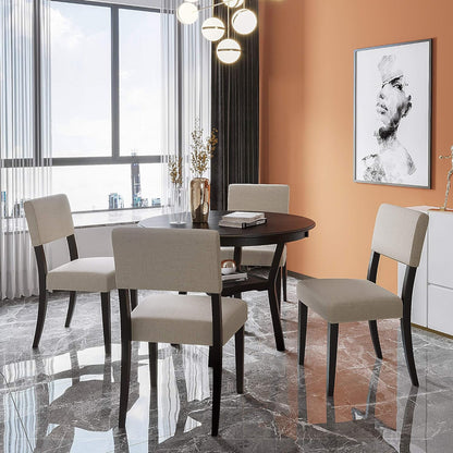 5-Piece Dining Set, round Bottom Shelf, 4 Upholstered Chairs, Ideal for Kitchen, Dinning Room and Bar Table, Espresso, Beige