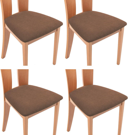 Spandex Jacquard Seat Covers for Dining Room Chairs, Washable Elastic Dining Chair Seat Covers, Nonslip Chair Seat Cover for Kitchen Chair (4 Pack, Coffee)