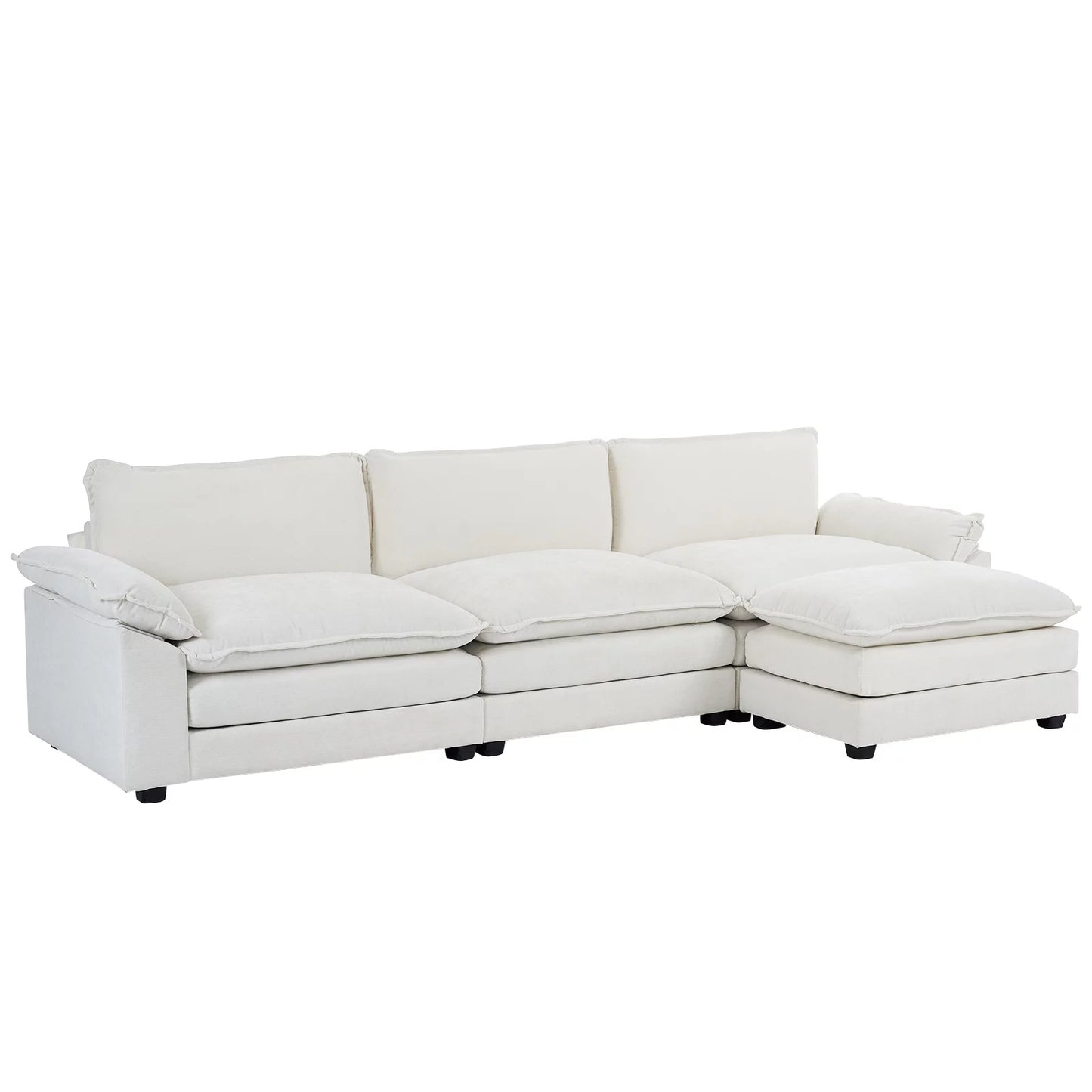 Sectional Sofa L Shaped Couch with Chaise Living Room Sleeper Set, 3 Seats with Chenille and Double Layer Cushions 120" W Beige