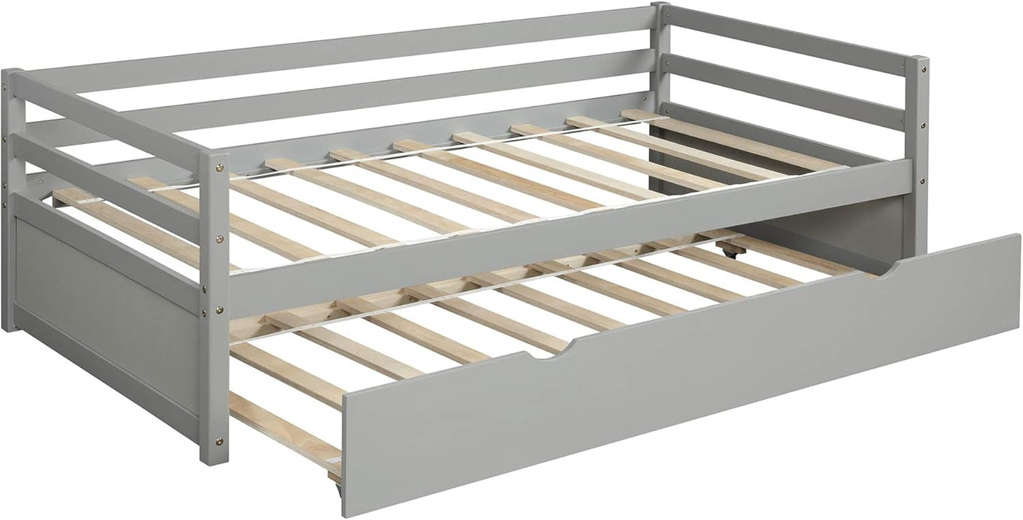 Twin Size Daybed with Trundle Bed Frame Set Wood Daybed for Living Room, Guest Room, Bedroom