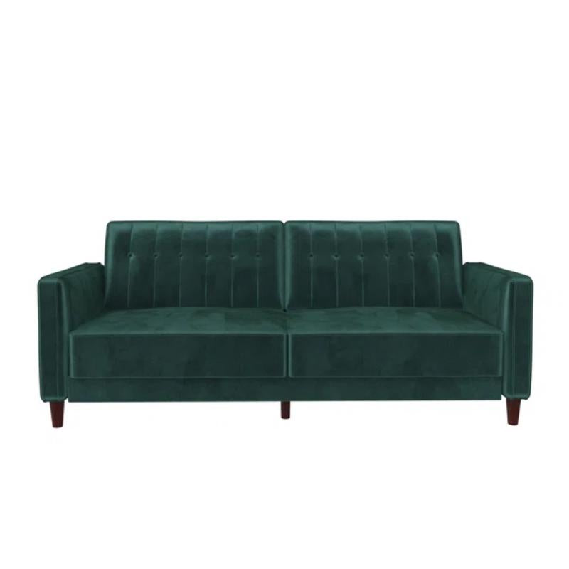 81.5” Velvet Square Arm Converitble Sofa, Brown-Toned Tapered Legs, Vertical Channel Tufting, Square Arms, Foam-Filled Cushions