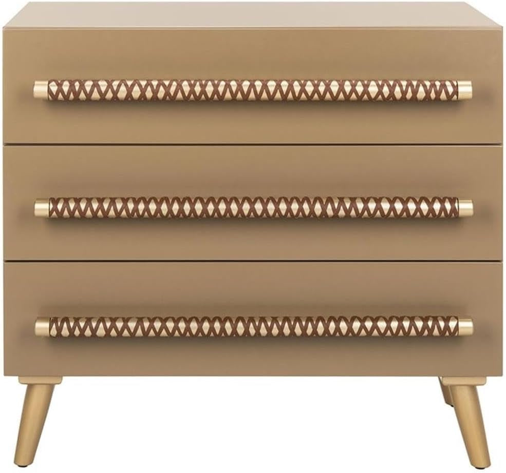 Home Raquel Modern Taupe and Gold and Brown 3-Drawer Chest