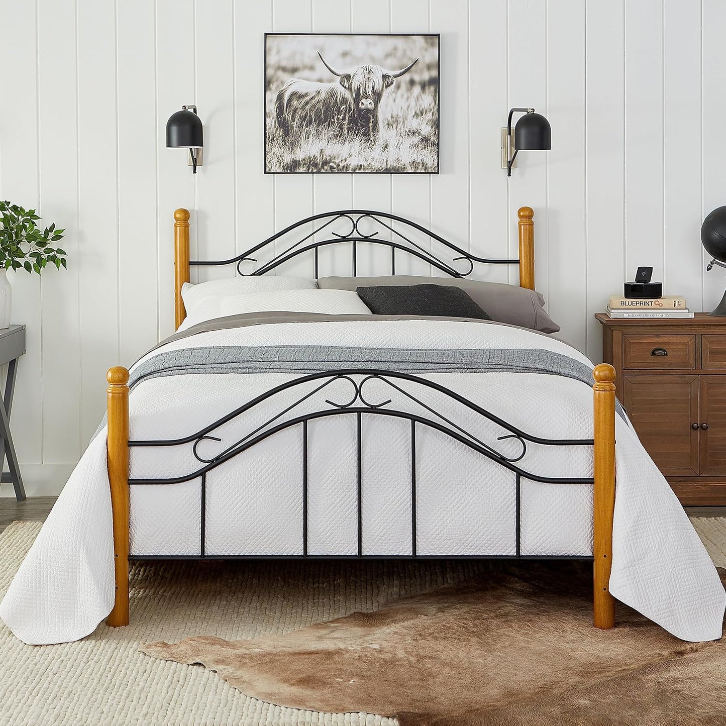 Furniture Winsloh Bed Set with Rails, Queen, Medium Oak