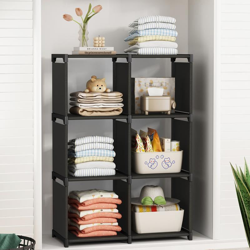 Closet Organizers and Storage 6 Cube Storage Organizer Portable Closet Shelves Cabinet for Bedroom Living Room Office Black (47.6L X 11.8W X 49.2H) Lightweight Metal Rack