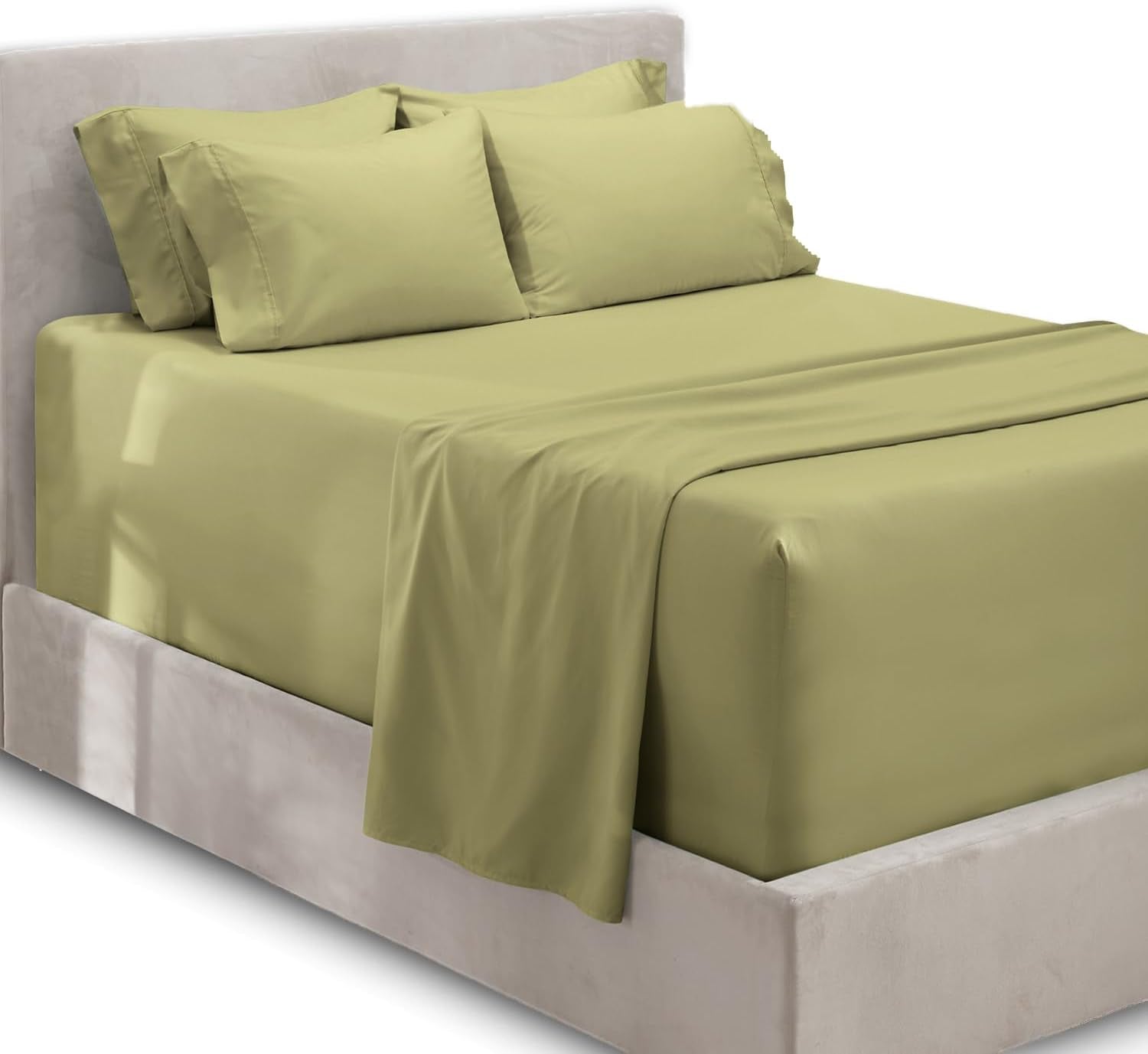 Extra Deep Pocket Queen Sheets Sets - Fits Mattress 18-24 Inches Deep - Extra Deep Pocket Sheets - 6 Piece Queen Size Sheets - Queen Sheets Deep Pocket - Sage Sheets