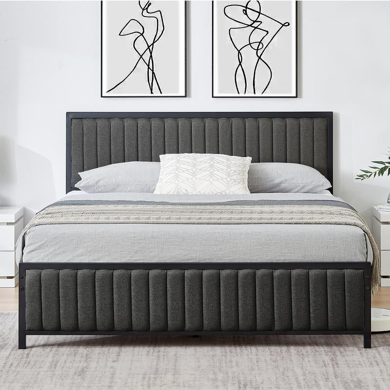 VECELO Upholstered Bed Frame Twin Queen Full Size Bed Frame with Tufted Leather Headboard & Footboard,No Box Spring Needed, Heavy Duty Strong Metal Steel Slats Platform Bedframe