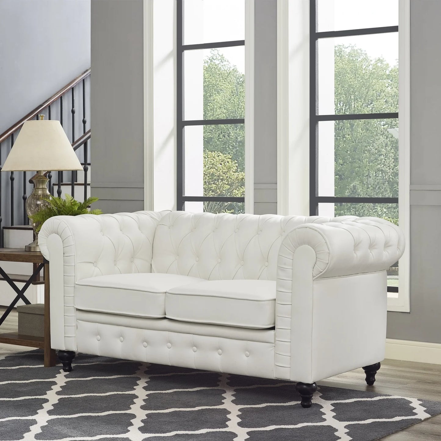 Chesterfield Sofa Set - Color: White, Size: Sofa Loveseat