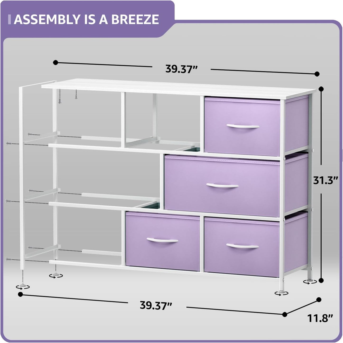 Kids Dresser with 8 Drawers - Chest Organizer Unit with Steel Frame Wood Top & Handle, Fabric Bins for Clothes - Wide Furniture for Bedroom Hallway Kids Room Nursery & Closet