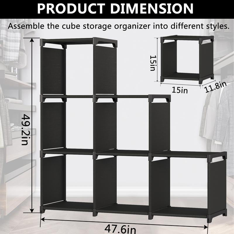 Closet Organizers and Storage 6 Cube Storage Organizer Portable Closet Shelves Cabinet for Bedroom Living Room Office Black (47.6L X 11.8W X 49.2H) Lightweight Metal Rack