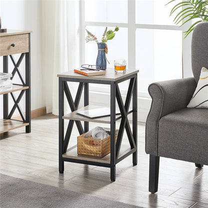 3 Tier X Frame Side Table for Living Room, Gray