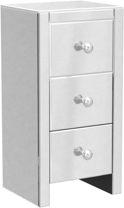 Mirrored Nightstand, Mirror Nightstands, Silver Glass Nightstand with 3-Drawer, Small Bed Side Tables, Mirrored End Table, Bedside Accent Table Dresser Furniture for Bedroom, Living Room (Style 2)