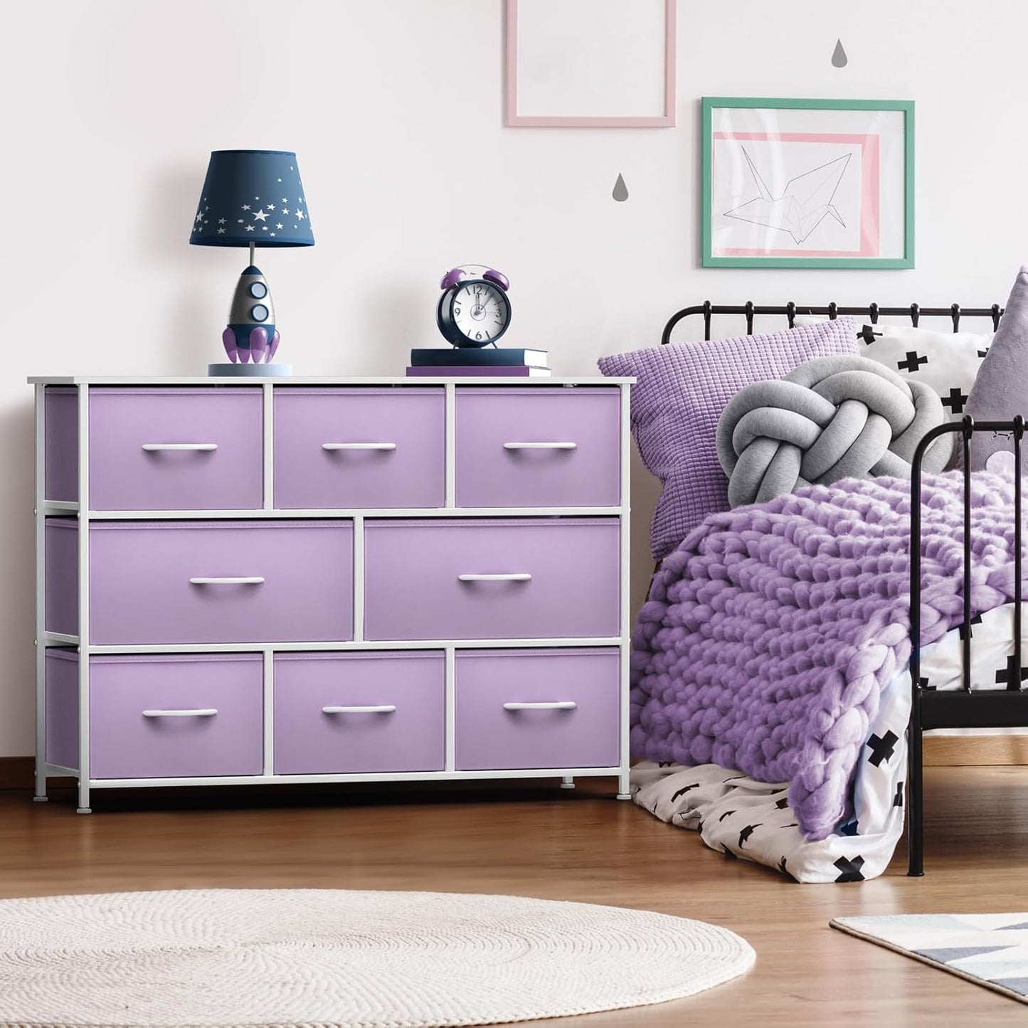 Kids Dresser with 8 Drawers - Chest Organizer Unit with Steel Frame Wood Top & Handle, Fabric Bins for Clothes - Wide Furniture for Bedroom Hallway Kids Room Nursery & Closet